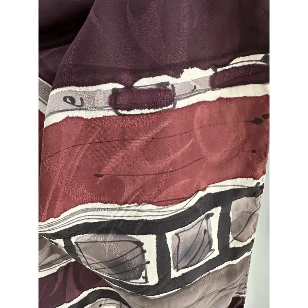100% SILK Hand Painted Scarf VTG 90's Plum Abstract Robert Daskal Art To Wear